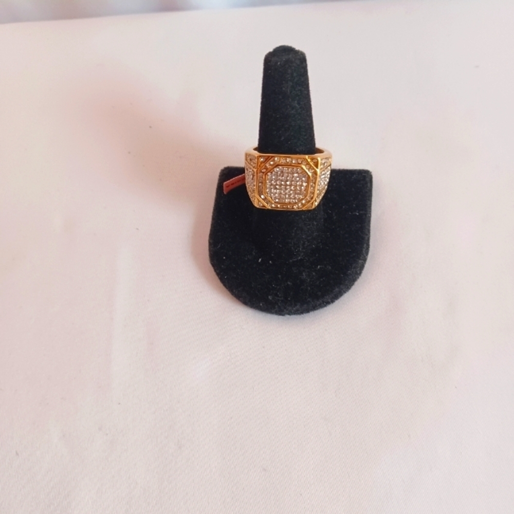 Goldtone Austrian Crystal Ring Square Stainless Steel Size 12 Original Box - Picture 5 of 5